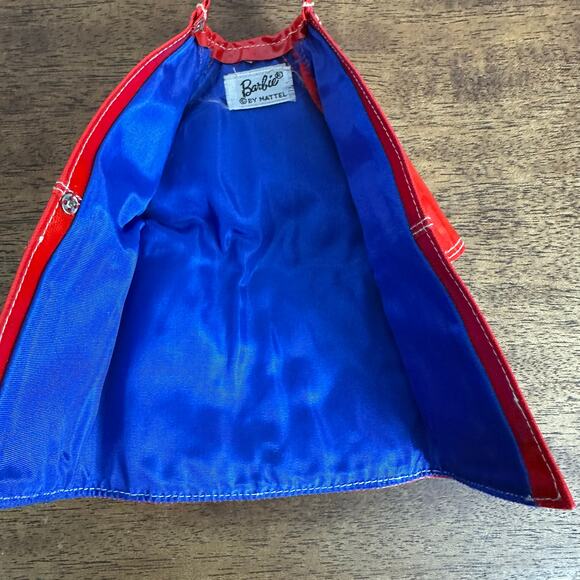 VTG 1960's MOD BARBIE Red Plastic Vinyl Rain Jack Snap Up Blue Lining EXCELLENT - Picture 3 of 5